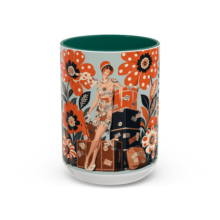 🧳🌼 The Grand Floral Voyage Colorful Mug – Art Deco Travel Elegance