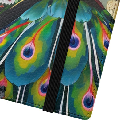 🦚🌸 Techno Plumes Peacock Flip Case – Neon Elegance & Sakura Dreams