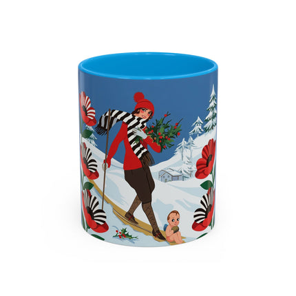 🎿🎄 The Christmas Holly Skier Colorful Mug – Whimsical Holiday Fantasy