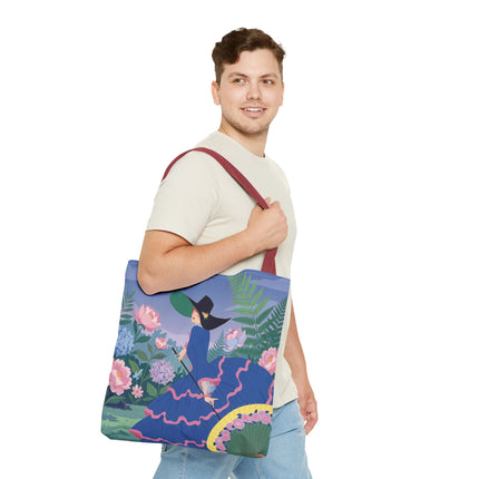 🌸💙 The Lady Of The Blue Garden Promenade Tote Bag – Art Deco Floral Fashion