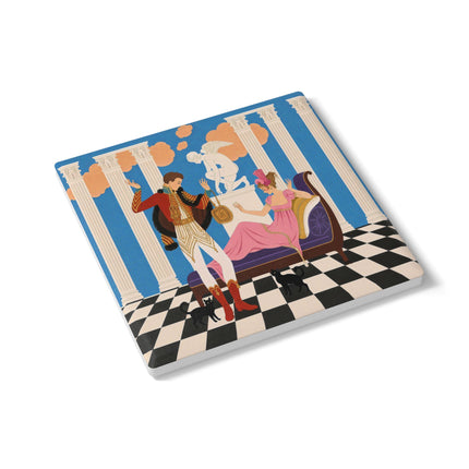 🐈🏛️ The Grand Salon Courtship Ceramic Coaster – Art Deco Neoclassical Romance