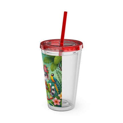 Parrot Dance of the Geisha Kitten Sunsplash Tumbler with Straw, 16oz