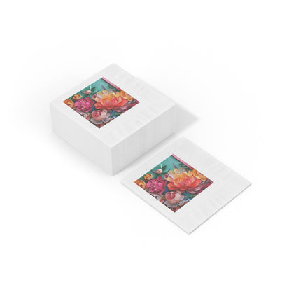 Peonies in Full Bloom White Coined Napkins