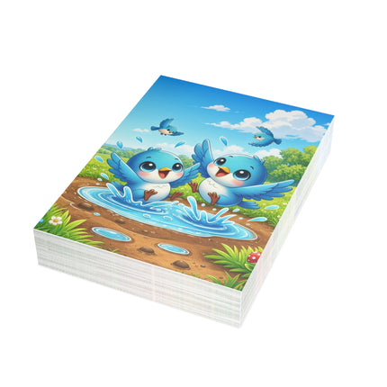 🐦💦 The Little Bluebird Puddle Party Greeting Card – Whimsical Animal Adventure