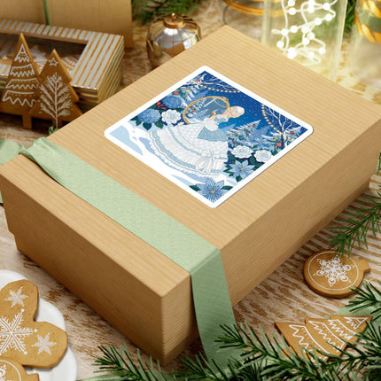 💙❄️ The Lady Of The Winter Looking Glass Kiss-Cut Sticker – Art Deco Christmas Fantasy