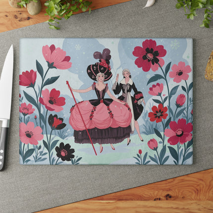 🌹❄️ The Ladies Of The Winter Rose Garden Glass Cutting Board – Art Deco Holiday Romance