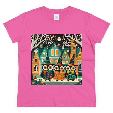Night of the Trick-or-Treating Owlets Women's Midweight Cotton Tee