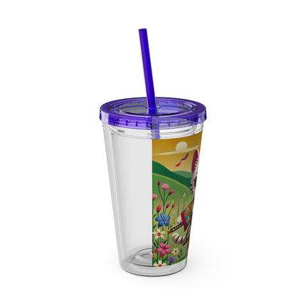 Samurai Kitten Sunsplash Tumbler with Straw, 16oz