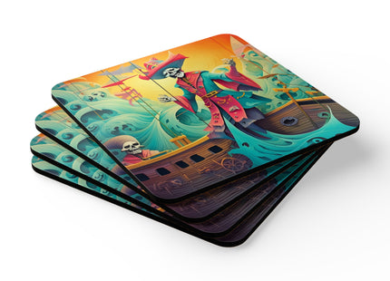 Skeleton Crew of the Misty Seas Corkwood Coaster Set