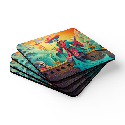 Skeleton Crew of the Misty Seas Corkwood Coaster Set