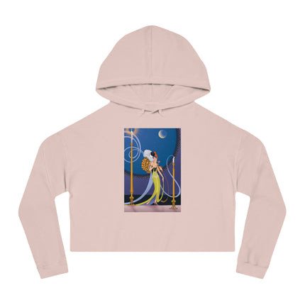 Smoke and Secrets: A Glamorous Encounter in Prohibition Era Women’s Cropped Hooded Sweatshirt