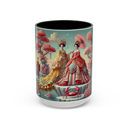 Cherry Blossom Courtesans & Crimson Crab Colorful Mug – Imperial Elegance & Playful Charm