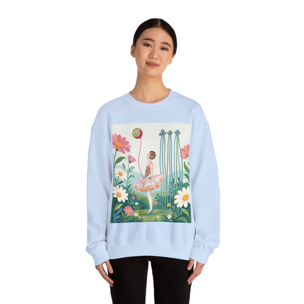 🌼🎈 The Garden Balloon Dancer Crewneck Sweatshirt – Art Deco Floral Whimsy