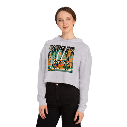 Night of the Trick-or-Treating Owlets Women’s Cropped Hooded Sweatshirt