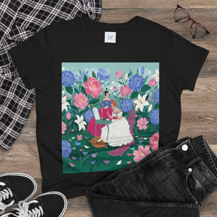 💎🌸 The Lady Of The Jeweled Garden Cotton Tee – Art Deco Floral Elegance