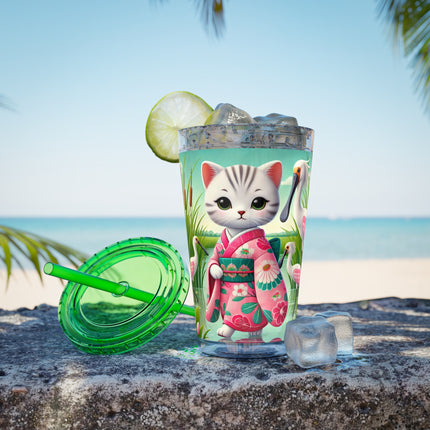 Geisha Kitten Strolls Among the Spoonbills Sunsplash Tumbler with Straw, 16oz