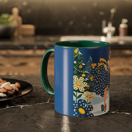 💙🌼 The Bluebell Christmas Promenade Colorful Mug – Art Deco Holiday Fantasy