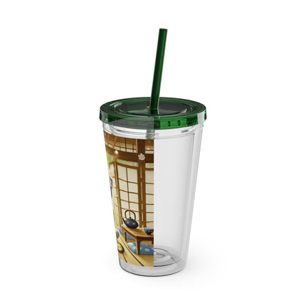 Playful Kitten in the Tea Room Sunsplash Tumbler with Straw, 16oz