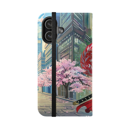 🦁🦊⚔️ Cyberpunk Lion Samurai Flip Case – Futuristic Honor & Kitsune Spirit