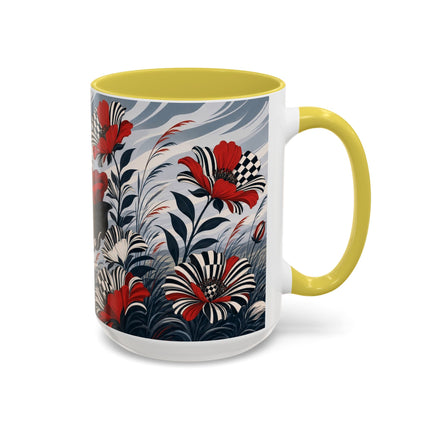 ☔🌹 The Scarlet Checkerboard Rainstorm Colorful Mug – Art Deco Floral Elegance