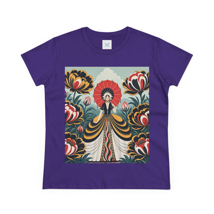 ❤️🌺 The Scarlet Parasol Garden Cotton Tee – Art Deco Floral Elegance