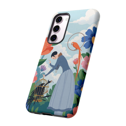 🦜🌺 The Lady Of The Garden Aviary Phone Case – Art Deco Floral Whimsy