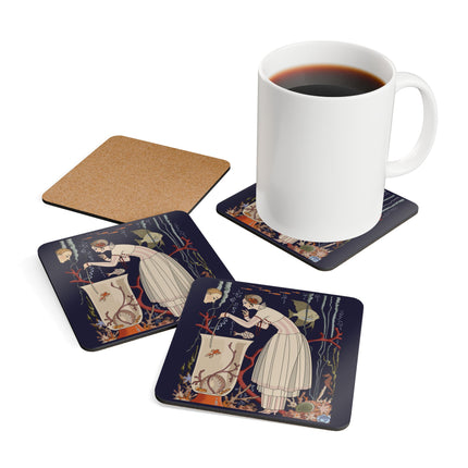 The Dazzling Little Fish by George Barbier Corkwood Coaster Set