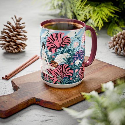🌸🦋 The Enchanted Pink Blossom Retreat Colorful Mug – Art Deco Floral Whimsy