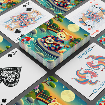 Melodic Kitten by the Koi Pond Playing Cards