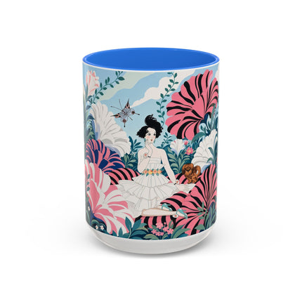 🌸🦋 The Enchanted Pink Blossom Retreat Colorful Mug – Art Deco Floral Whimsy
