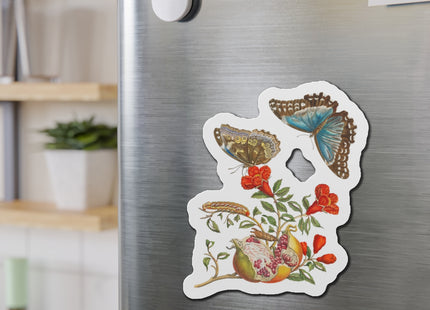Blue Butterflies and Pomegranate by Maria Sibylla Merian Die-Cut Magnets (5 Sizes)