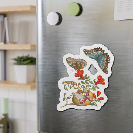 Blue Butterflies and Pomegranate by Maria Sibylla Merian Die-Cut Magnets (5 Sizes)