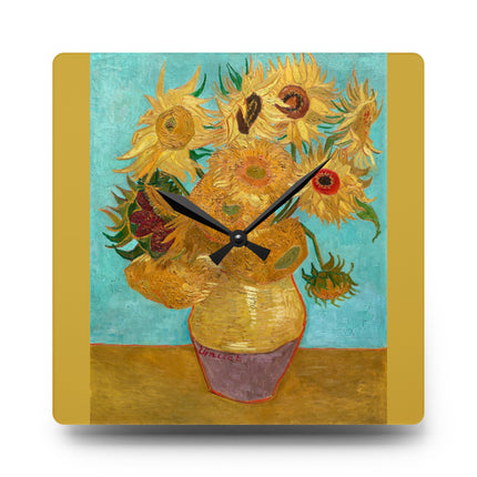 Vase with Twelve Sunflowers by Vincent Van Gogh Acrylic Wall Clock, Round and Square