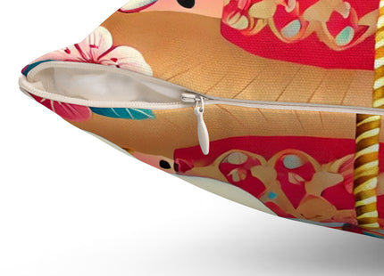 Geisha Kitten's Enchanted Carousel Ride Spun Polyester Square Pillow