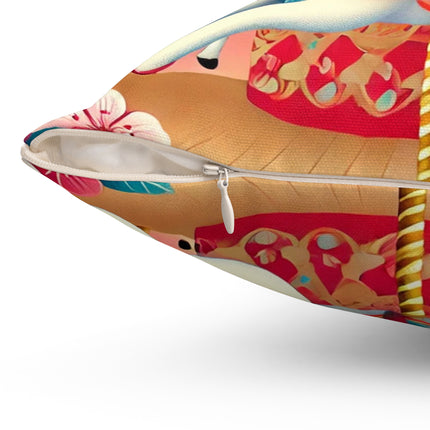 Geisha Kitten's Enchanted Carousel Ride Spun Polyester Square Pillow