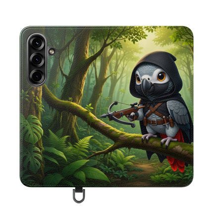 🪶🌲 The African Grey Sentinel Flip Case – Quiet Strength & Woodland Adventure