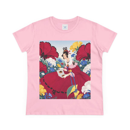 ❤️🌺 The Scarlet Garden Storybook Cotton Tee – Art Deco Floral Elegance