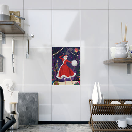 ❄️🎄 The Christmas Snowball Dance Ceramic Tile – Art Deco Holiday Whimsy