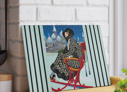 Elegant Winter Woman in Sleigh Glass Cutting Board