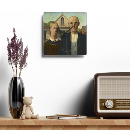 American Gothic by Grant Wood Acrylic Wall Clock, Round and Square