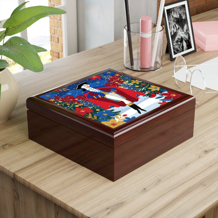 🎭❄️ The Christmas Masquerade Lady Jewelry Box – Art Deco Holiday Fantasy