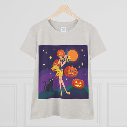 🎃🕯️ Moonlit Pumpkin Masquerade Cotton Tee – Whimsical Halloween Charm