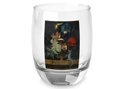 A Still Life With Tulips and Other Flowers in a Vase on a Marble Ledge by Willem van Aelst Whiskey Glass