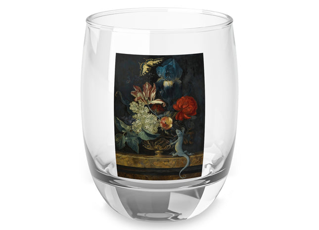 A Still Life With Tulips and Other Flowers in a Vase on a Marble Ledge by Willem van Aelst Whiskey Glass