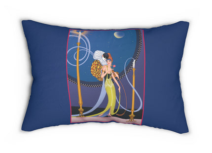 Smoke and Secrets: A Glamorous Encounter in Prohibition Era Spun Polyester Lumbar Pillow