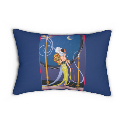 Smoke and Secrets: A Glamorous Encounter in Prohibition Era Spun Polyester Lumbar Pillow