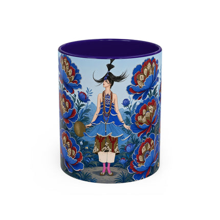 💙🌺 The Sapphire Blossom Garden Dancer Colorful Mug – Art Deco Fashion Fantasy