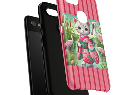 Geisha Kitten Strolls Among the Spoonbills Phone Cases