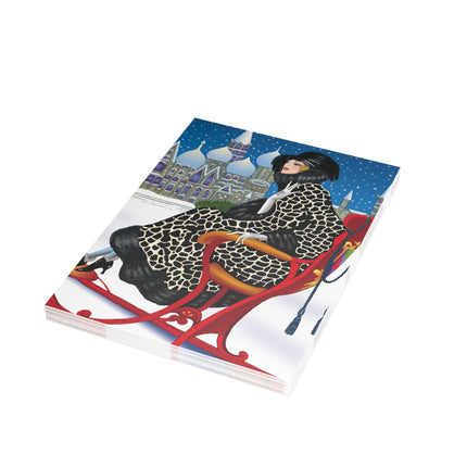 Elegant Winter Woman in Sleigh Greeting Cards (1, 10, 30, and 50pcs)