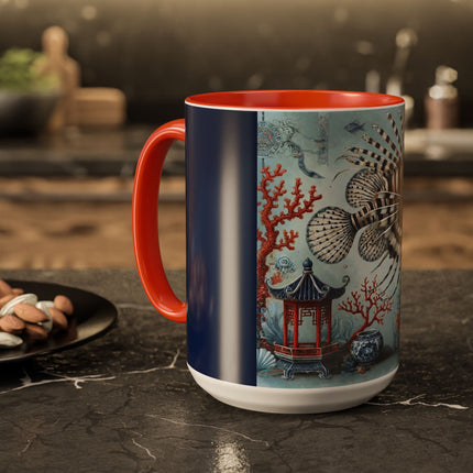 Lionfish & Lantern Colorful Mug – Mystical Ocean & Asian Harmony